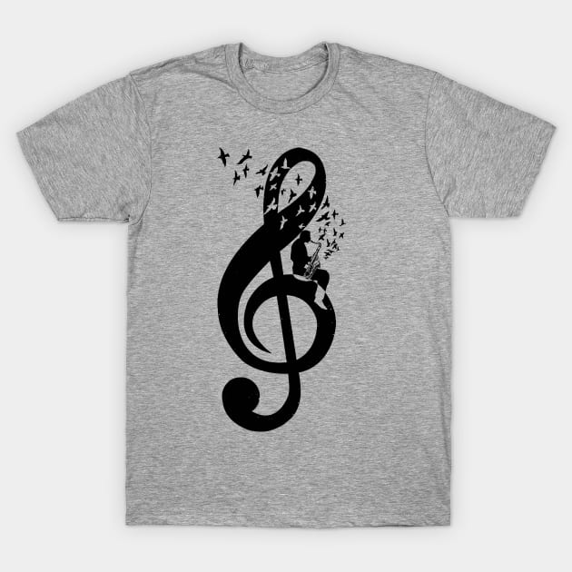 Treble Clef - Saxophone T-Shirt by barmalisiRTB